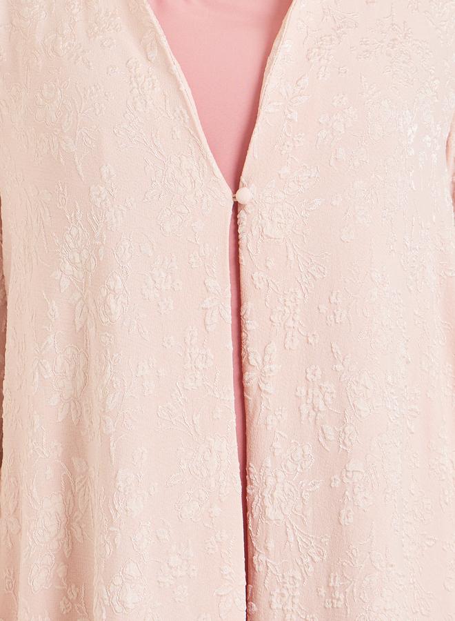 Amirah Women Pink Jacquard Open Front Abaya - Image 4